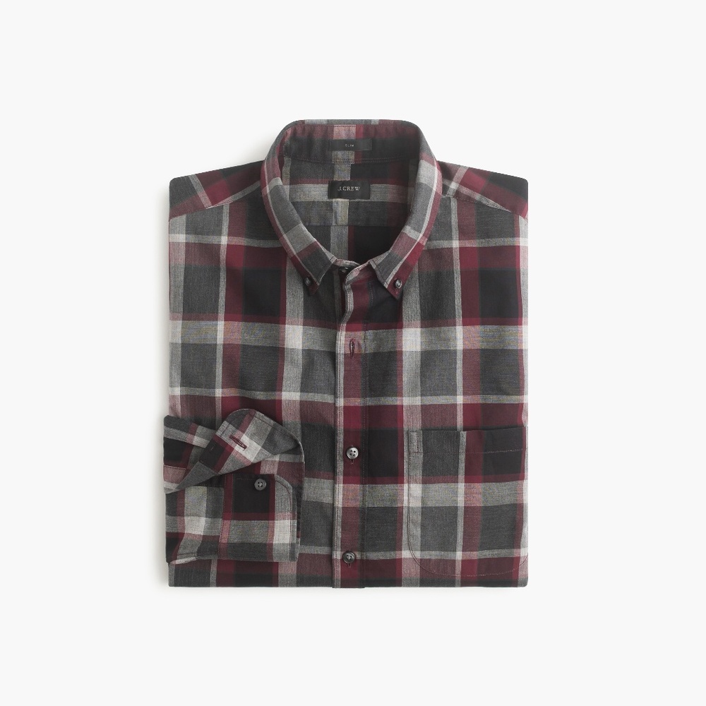 J.Crew Slim Secret Wash Button Down Shirt in Black Burke Plaid